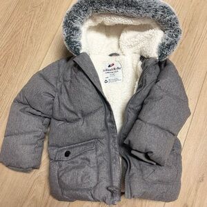 Gray Kids Puffer Jacket with Faux Fur Hood